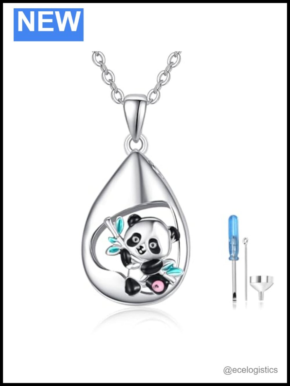 Teardrop Cremation Ashes Necklace 925 Sterling Silver Panda Urn Pendant 18-20"